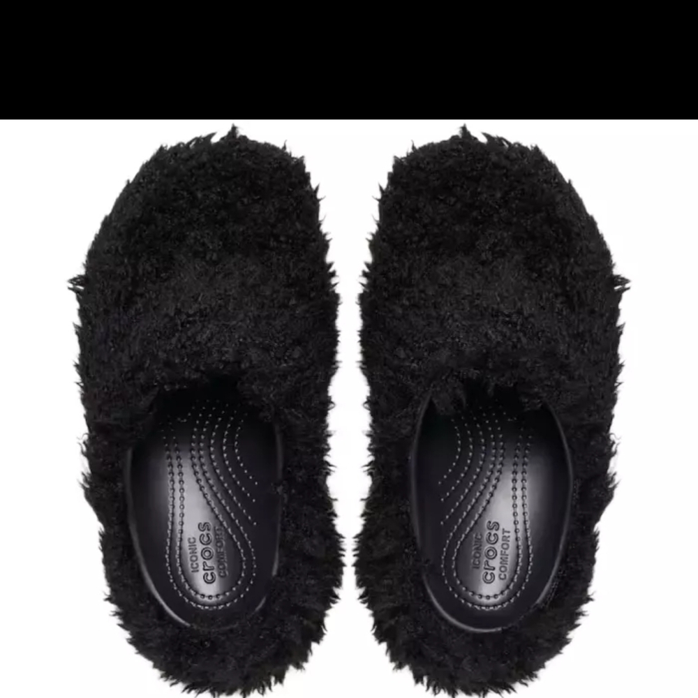 Crocs Women's Fuzzy Black Slippers - Picture 3 of 7